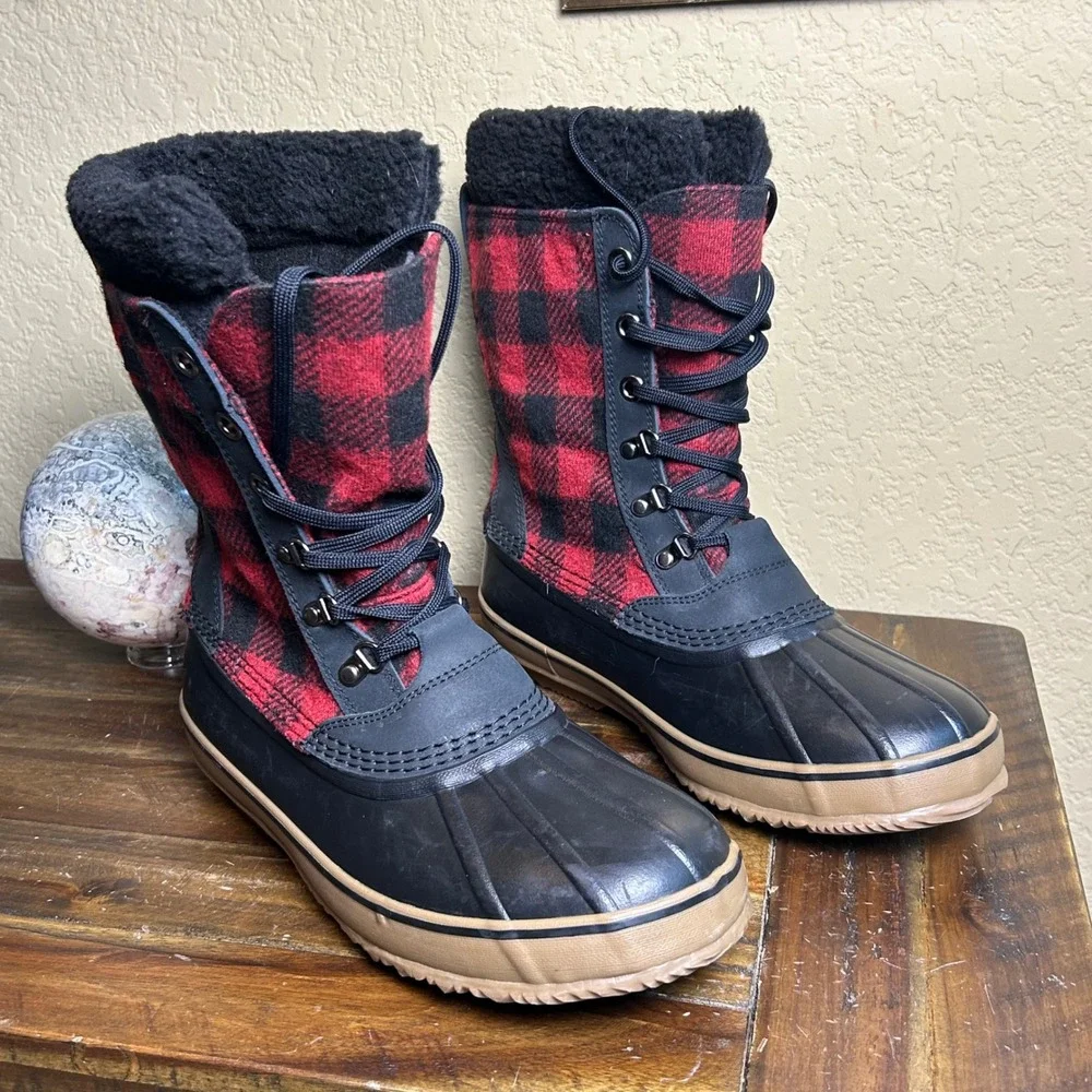 L.L.Bean Duck Boots Mens 11 Medium Red Buffalo Plaid Winter‎ Snow Boots